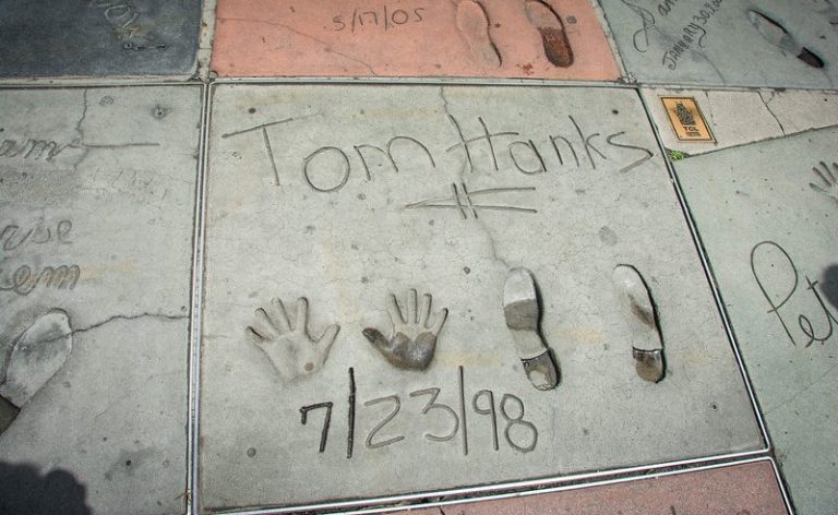 latest celebrity, tom hanks walk of fame hand prints and foot prints with autograph