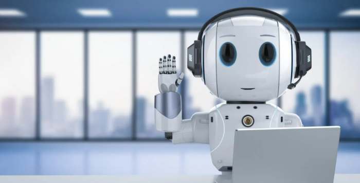 EZ Commercials, robot on computer in office