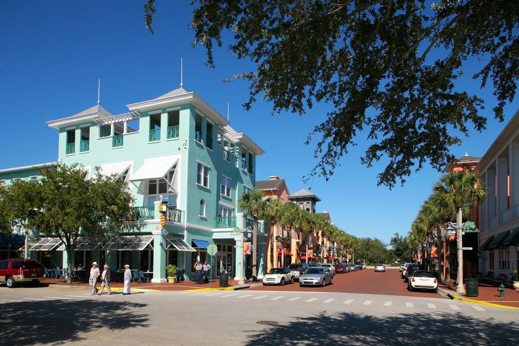 downtown Kissimmee buildings lining street