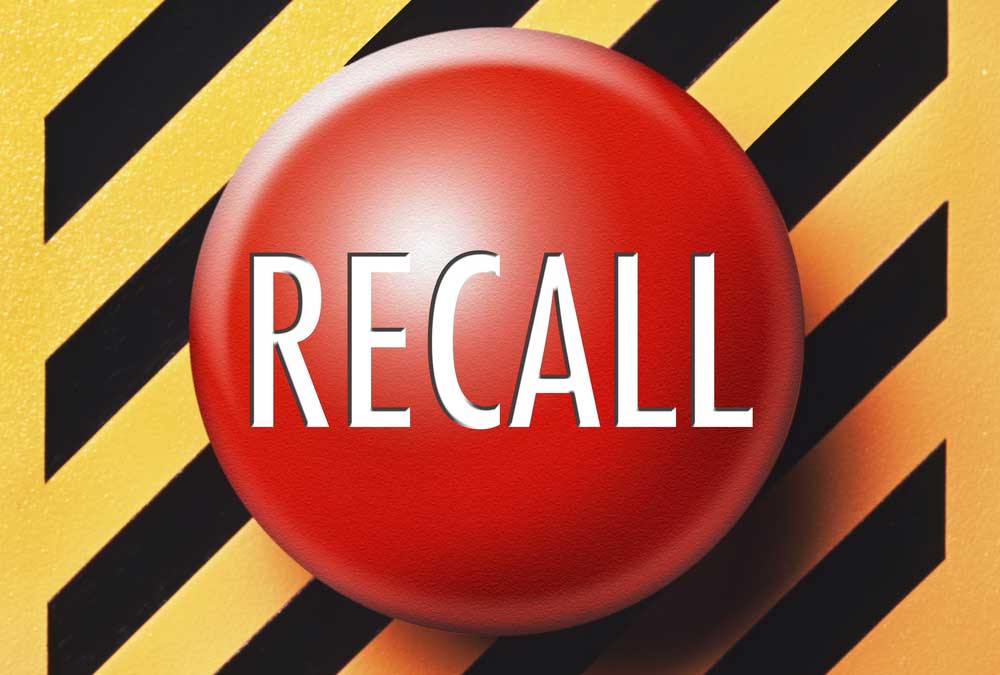 breaking recalls, warning sign with recall button