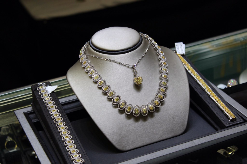 diamond necklace on display